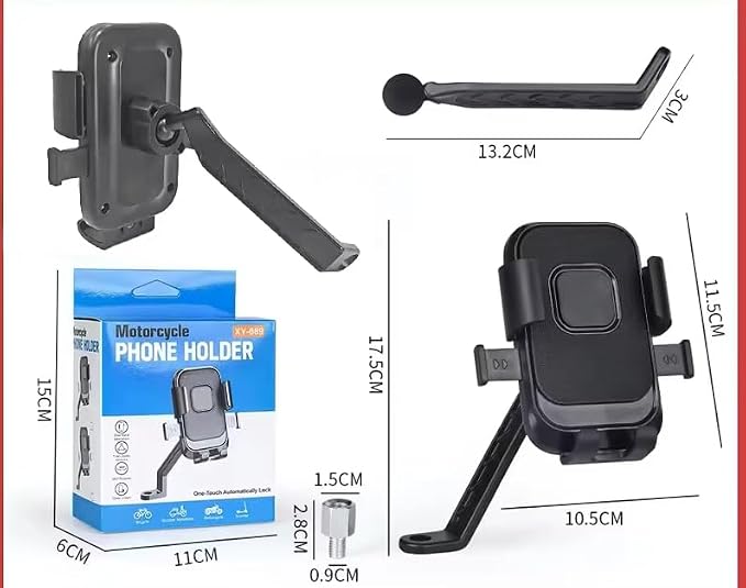 Cell Phone Stand Flexible Mobile Clip Mount Quickly Lock Bike Phone Holder Bicycle Motorcycle (Rearview Black)