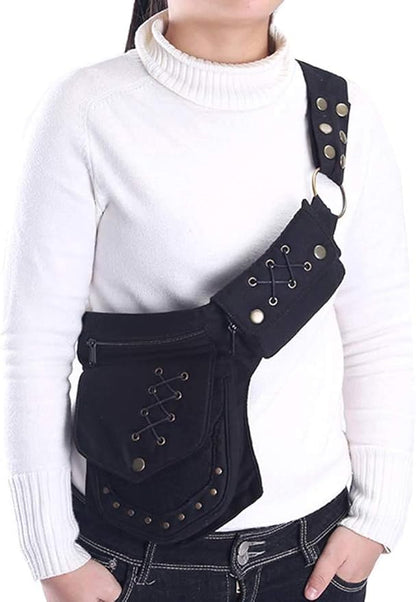 Women Waist Bag Fanny Bag Renaissance Faire Festival Chest Pack with Adjustable Belt Fashion Hip Bum Bag for Running Hiking 00/Black