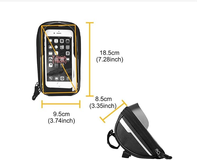 O'rengela Bike Phone Holder Bag Waterproof Bike Phone Mount Bag Bike Accessories EVA Hard Shell Bike Phone Pouch with Rain Cover Compatible with iPhone,Phones Below 6.5" (Black)