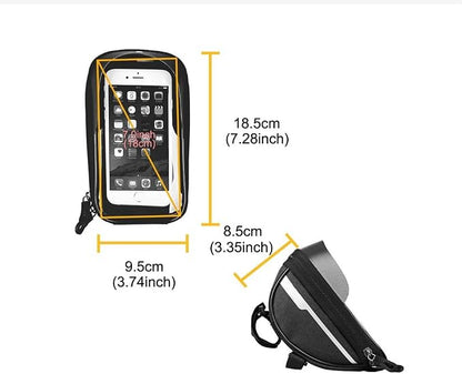 O'rengela Bike Phone Holder Bag Waterproof Bike Phone Mount Bag Bike Accessories EVA Hard Shell Bike Phone Pouch with Rain Cover Compatible with iPhone,Phones Below 6.5" (Black)