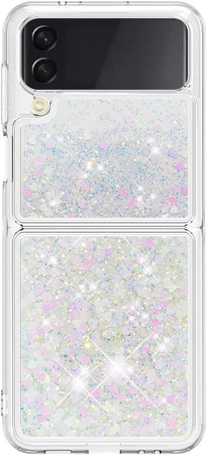 Galaxy Z Flip 4 Glitter Liquid Case, Galaxy Z Flip 4 Waterfall Cover, Bling Flowing Liquid Floating Sparkle Colorful TPU Cushion Protective Shockproof Phone Case Compatible with Samsung Z Flip 4 5G