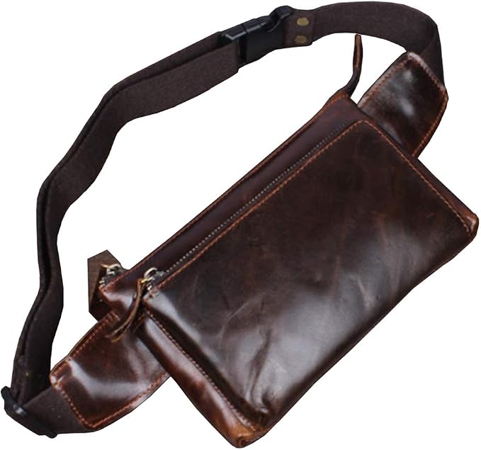 KPYWZER Vintage Leather Waist Bag Fanny Pack for Men Women Hip Bum Bag with Adjustable Strap for Outdoors Workout Traveling Casual Running Hiking Cycling Brown
