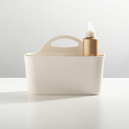 mDesign Small Plastic Shower/Bath Storage Organizer Caddy Tote with Handle for Dorm, Shelf, Cabinet - Hold Soap, Shampoo, Conditioner, Combs, Brushes, Lumiere Collection, Cream/Beige (Pack of 2)