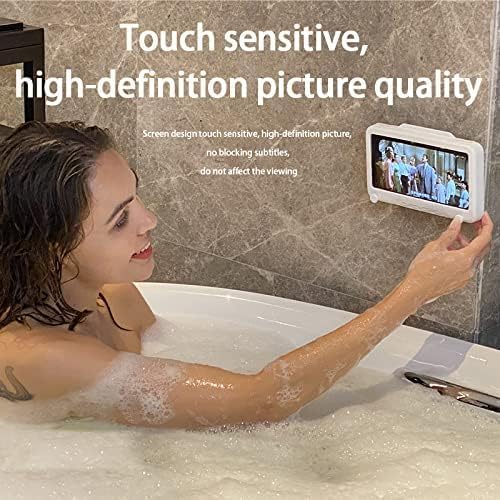 Shower Phone Holder Waterproof, 480°Rotation Wall Mount Shower Phone Case, HD Touch Screen Waterproof Phone Holder for Bathroom Bathtub Kitchen, Fit 4-7" Phone (White)