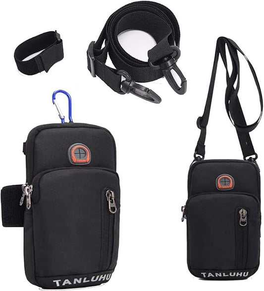 Men Women Sport Running Armband Cellphone Holder Pouch Crossbody Shoulder Purse Arm Bag for Samsung Galaxy S22 Ultra Plus S20 FE S21 Fe A53 5G A12 A13 5G A22 A32 A52 Pixel 6 Pro Moto G Pure (Black)
