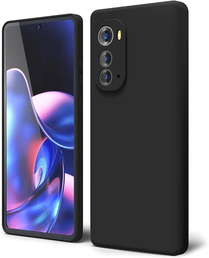 oakxco for Motorola Edge 2022 Phone Case Liquid Silicone Grip Bumper, Cute Thin Slim Soft Rubber TPU Plain Smooth Gel Cover for Women Girl Aesthetic Design, Matte Solid Protective & Shockproof, Black