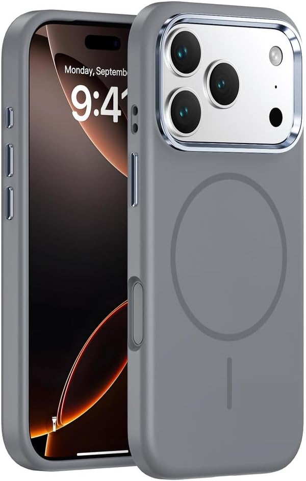 Magnetic Case for iPhone 17 Pro Max/17 Pro/17 Air/17, Wireless Charging Case, Ultra Thin Liquid Silicone Soft Fiber Lining Cover, (17 Pro,Grey)