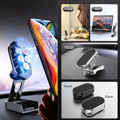 Magnetic Car Phone Holders - Foldable & Retractable Arms, N52 Magnets, 360° Rotation, Strong VHB Dashboard Adhesion, Universal Compatibility (2-Pack)