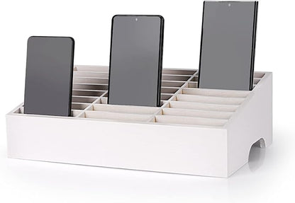24-Grid Wooden Cell Phone Holder Desktop Organizer Storage Box for Classroom Office (White 24-Grid)