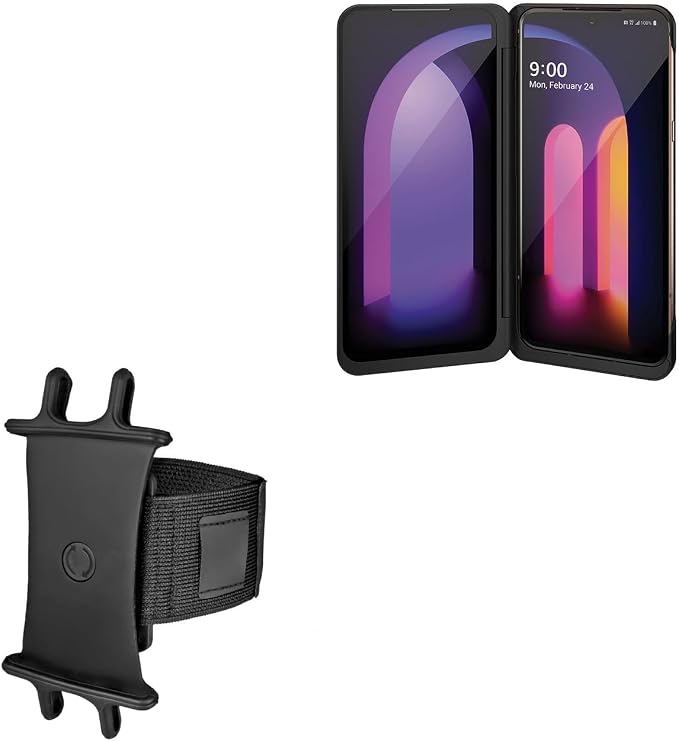 BoxWave Holster Compatible with LG V60 ThinQ 5G - ActiveStretch Sport Armband, Adjustable Armband for Workout and Running - Jet Black