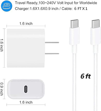 USB C Fast Charger for Apple iPad Pro 13/12.9/11 in 2026-2018,iPad 11th(A16),iPad Air 5th/Mini 7th,iPhone 17/16/15 Series,USB C Charger Fast Charging Adapter Wall Block with 6FT USBC to C Cable Cord