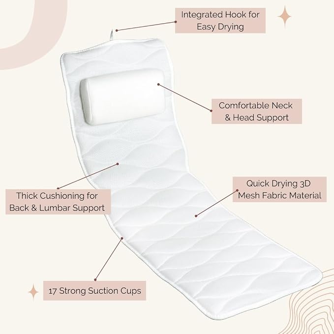 Bathtub Tray and Full Body Bath Pillow Set - Foldable Bath Tray for Tub and Full Body Bath Cushion for Ultimate Relaxation - Perfect Self Care Gift, Bath Accessories for Women, Spa Gifts for Women.