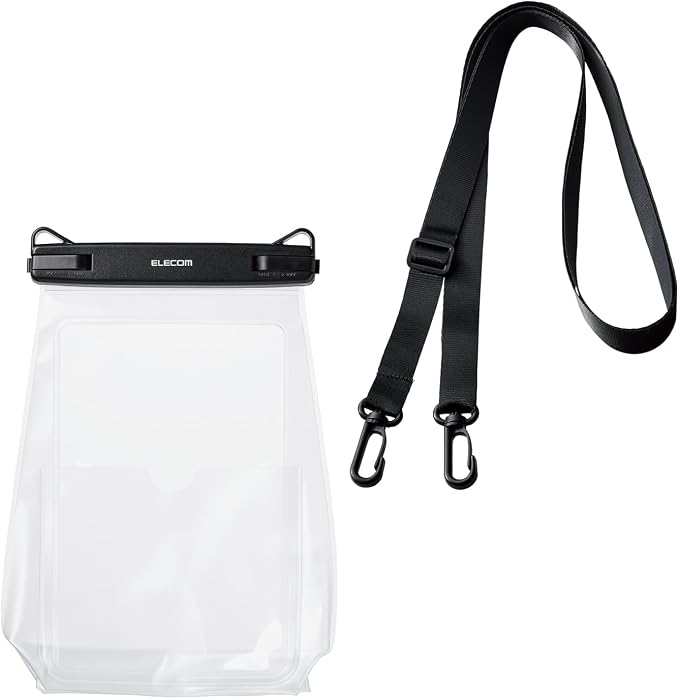 Elecom P-WPSG05BK Waterproof Smartphone Case, Bath, Sea, Neck Hanging, Underwater Use, Cannot Operate, IPX8, Face Authentication, Can Be Operated With Pockets, Gusset, Large Capacity, Locking Lever