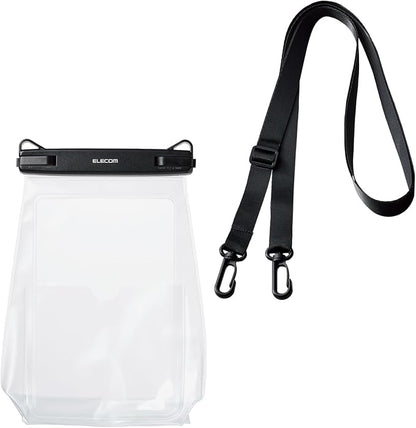 Elecom P-WPSG05BK Waterproof Smartphone Case, Bath, Sea, Neck Hanging, Underwater Use, Cannot Operate, IPX8, Face Authentication, Can Be Operated With Pockets, Gusset, Large Capacity, Locking Lever