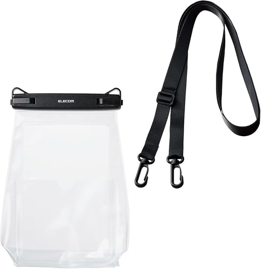Elecom P-WPSG05BK Waterproof Smartphone Case, Bath, Sea, Neck Hanging, Underwater Use, Cannot Operate, IPX8, Face Authentication, Can Be Operated With Pockets, Gusset, Large Capacity, Locking Lever