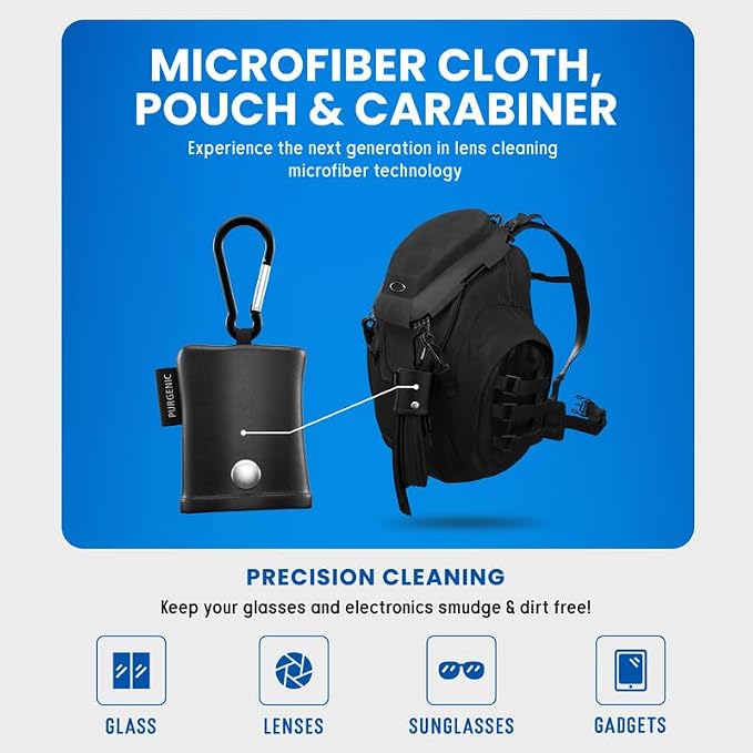 Microfiber Cloth & Glasses Wipes (6 Pack) Lens & Glasses Cleaning Cloth - Eyeglass Cleaner - Camera Lenses & Gadget Delicate Screens - Black