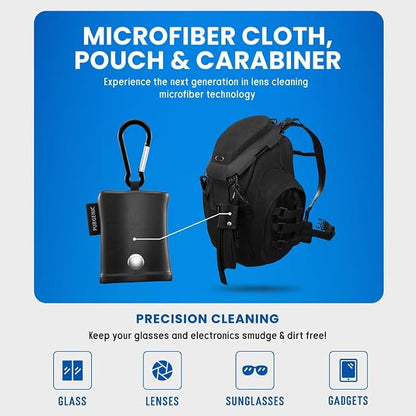 Microfiber Cloth & Glasses Wipes (6 Pack) Lens & Glasses Cleaning Cloth - Eyeglass Cleaner - Camera Lenses & Gadget Delicate Screens - Black