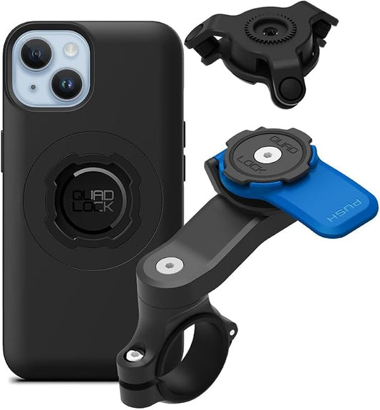 Quad Lock Motorcycle Handlebar Mount Kit with Vibration Dampener and MAG Phone Case for iPhone 14