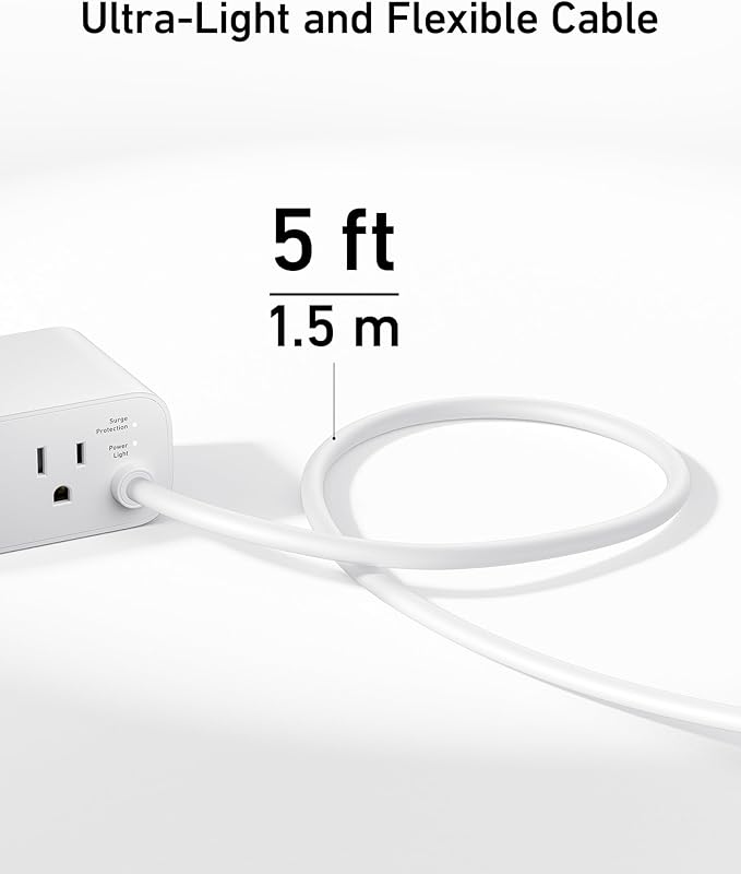 Anker Nano Charging Station(100W Max), 7-in-1 USB C Power Strip for iPhone 16/15/14 and MacBook Air/Pro, 5ft Thin Cord,3AC, 2USB A,2USB C,Power Delivery Desktop Accessory for Home&Office(White)