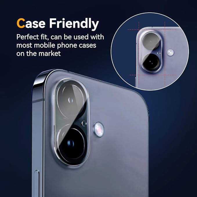 Camera Lens Protector for iPhone 16 6.1" / iPhone 16 plus 6.7"/ iPhone17 6.3",9H Tempered Glass，Ultra HD, Scratch Resistance Easy to Install，Case Friendly，[Does not Affect Night Shots] 3-Pack