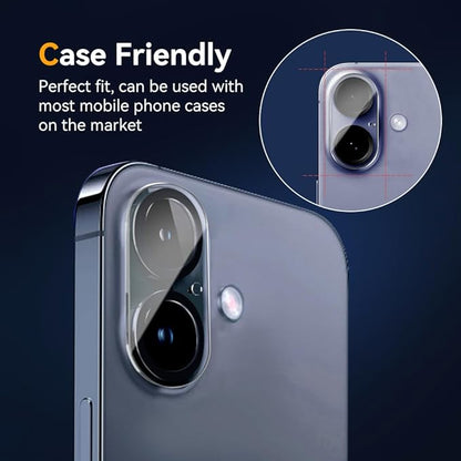 Camera Lens Protector for iPhone 16 6.1" / iPhone 16 plus 6.7"/ iPhone17 6.3",9H Tempered Glass，Ultra HD, Scratch Resistance Easy to Install，Case Friendly，[Does not Affect Night Shots] 3-Pack