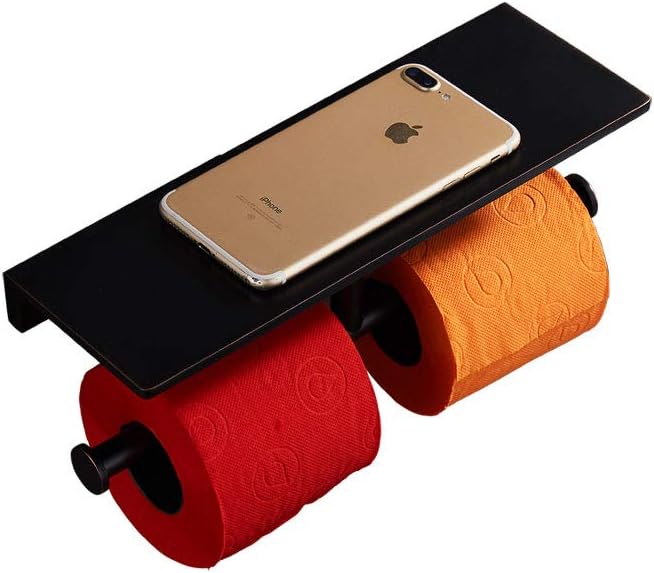 Toilet Tissue Holder,Double Toilet Paper Roll Holder with Shelf,Wall Mount Brass Bathroom Tissue Dispenser,Oil-Rubbed Bronze