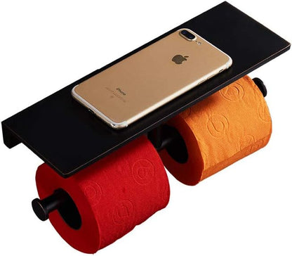 Toilet Tissue Holder,Double Toilet Paper Roll Holder with Shelf,Wall Mount Brass Bathroom Tissue Dispenser,Oil-Rubbed Bronze