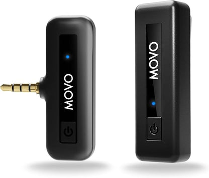 Movo Wireless Mini Camera Microphone for Video Recording- 2.4Ghz Wireless Transmitter with Clip on Lavalier Microphone for DSLR, Mirrorless Camera- Compact Lapel Mic (164FT Range, 10-Hr Battery Life)