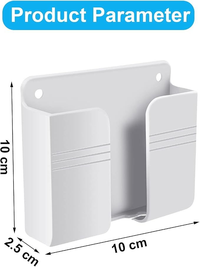 Jetec 8 Pieces Wall Mount Phone Holder Adhesive Remote Control Storage Box Wall Mount Charging Phone Stand Holder Adhesive Non Slip Media Organizer Storage Box for Bedroom Kitchen Bathroom (White)