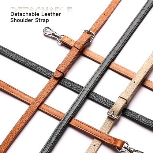 LUCKYCOIN for iPhone 16 Crossbody Wallet Case – Genuine Leather Phone Purse with Adjustable Strap and Card Holder,Lanyard Phone Purse Case for Women,Pebble Grain Black