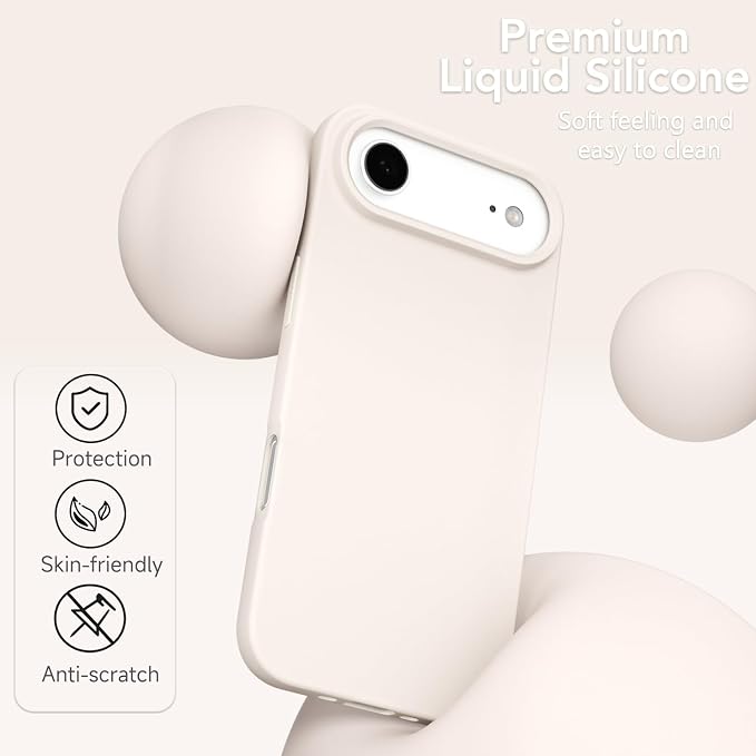 for iPhone 17 Air Case Silicone Compatible with Magsafe Case, Ultra Slim Thin Magnetic Phone Cases Mag Safe, Cute Soft Rubber Gel TPU Matte Wireless Charging Cover for Women, Beige Stone Cream