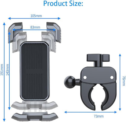 Motorcycle Phone Mount, Bike Phone Holder Handlebar for iPhone Samsung Android 4-7" Smartphones, Cell Phone Clamp, E-Bike Scooter Golf Cart Accessories kit
