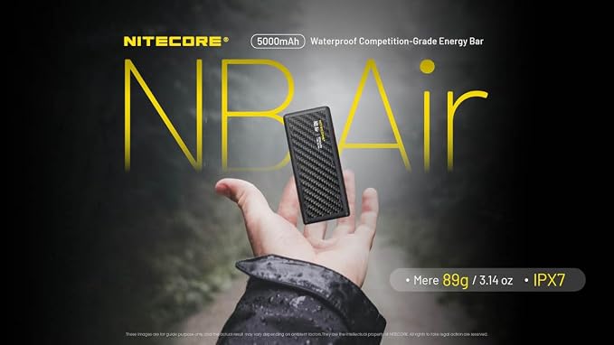 Nitecore NB Air 5000mAh Ultra Lightweight and Slim Power Bank, USB-C Port for Phones, Smart Watches, Earbuds, Flashlights, and Headlamps
