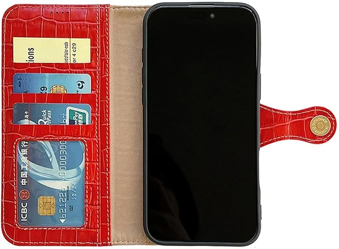 Genuine Leather Case for iPhone 17/17 Pro/17 Air/17 Pro Max, Crocodile Pattern Wallet Flip Cover with Card Holder Kickstand Case,17pro max,Red