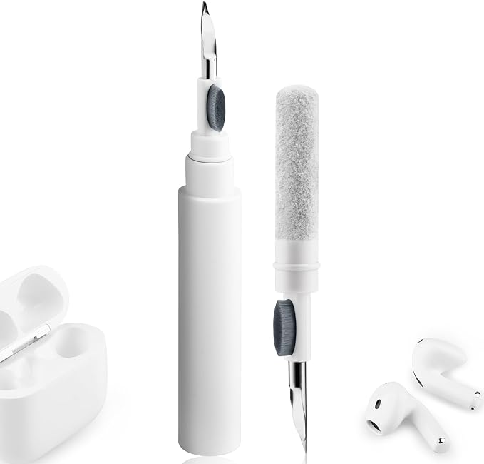 Cleaner Kit for Airpods Pro 1 2 3, 3-in-1 Multi-Function Cleaning Pen Tools Soft Brush Flocking Sponge & Metal Tip for Earbuds, Wireless Earphones, iPhone, Camera, Lens, Bluetooth Headphones (White)