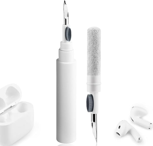 Cleaner Kit for Airpods Pro 1 2 3, 3-in-1 Multi-Function Cleaning Pen Tools Soft Brush Flocking Sponge & Metal Tip for Earbuds, Wireless Earphones, iPhone, Camera, Lens, Bluetooth Headphones (White)