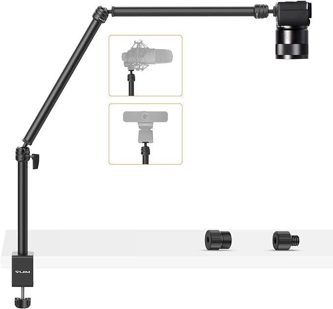 VIJIM LS08 Flexible Overhead Camera Mount Desk Stand, Webcam Stand Microphone Boom Arm Tabletop Photography Videography Live Stream Table clamp Mount