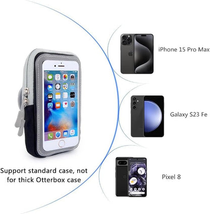 Armband Cell Phone Holder for iPhone 15 Plus, 11 12 13 14 Pro Max/Samsung Galaxy S23 Fe, S23 S22 S21 S20 S10 Plus, Note 20 10 9, A53 5G, A54 5G, A22 A32 A51 A52 / Pixel 8 7 6 7a 6a 5a 4a (Gray)