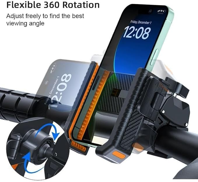 Bike Phone Mount, Bike Bicycle Mount Handlebar Cell Phone Clamp Ebike Scooter Holder Clip for iPhone 16 Pro Max/Plus, 15 Pro Max, S10, S20, More 4.7" to 6.8" Smartphones