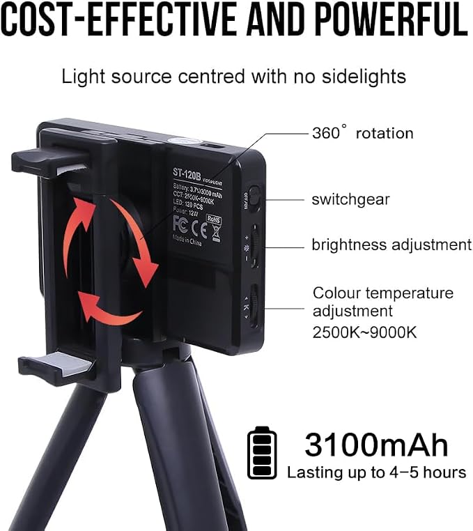 120 Led Tattoo Light Kit with 52mm Cpl,Tripod Light,Dual Clips,Tattoo Equipment and Supplies for Tiktok Taking Tattoo Photos and Remove Photo Glare,Selfie Light for Ipad,iPhone,PC