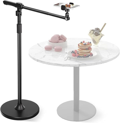 Overhead Phone Mount for Video Recording, Tall Floor Stand with Bluetooth Remote, 360° Extendable Boom Arm Tripod for Live Streaming, Art, Cooking - Fits iPhone 17 16 15 14 13 Android (Not for iPad)