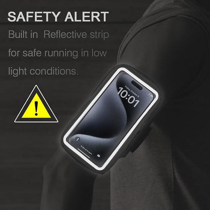 JEMACHE Running Armband for iPhone 17 16 15 14 13 Pro Max/Plus, Samsung Galaxy S26 S25 S24 Ultra/Plus, G Buckle Workouts Phone Arm Band Bag (Black, L)