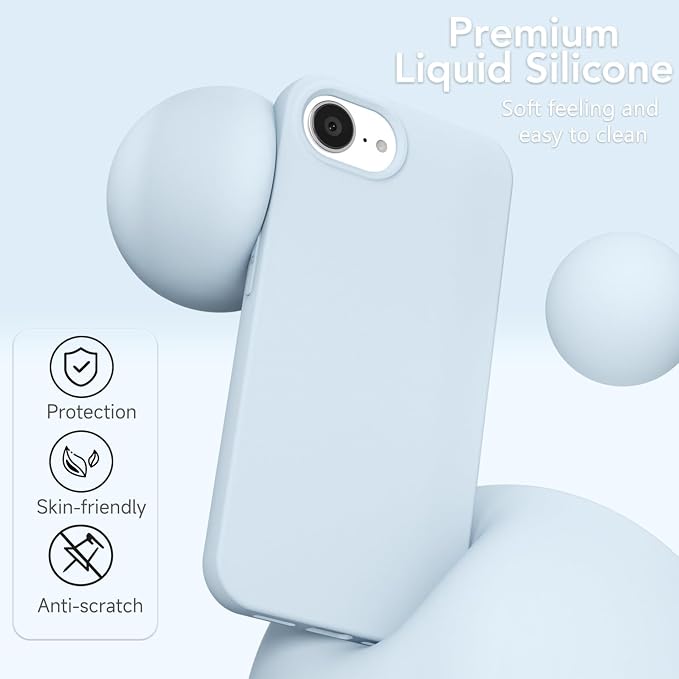 for iPhone 17e 16e Case Silicone Compatible with Magsafe Case, Ultra Slim Thin Magnetic Phone Cases Mag Safe, Cute Soft Rubber Gel TPU Matte Plain Wireless Charging Cover for Women, Light Blue