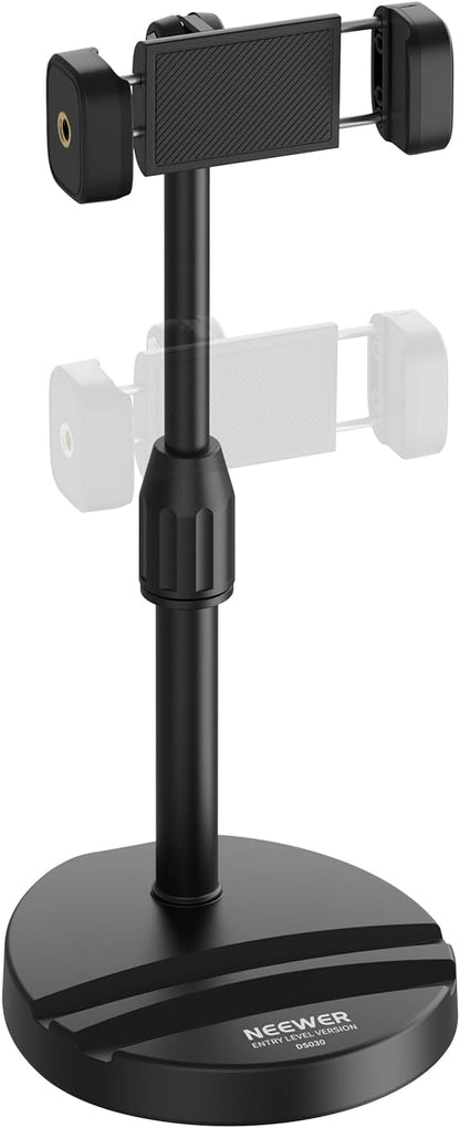 NEEWER ENTRY LEVEL VERSION Cell Phone Stand for Desk, Adjustable Office Bed Table Phone Holder Mount Compatible with iPhone Samsung Android for Video Recording Filming, 360° Rotation & 90° Tilt, DS030