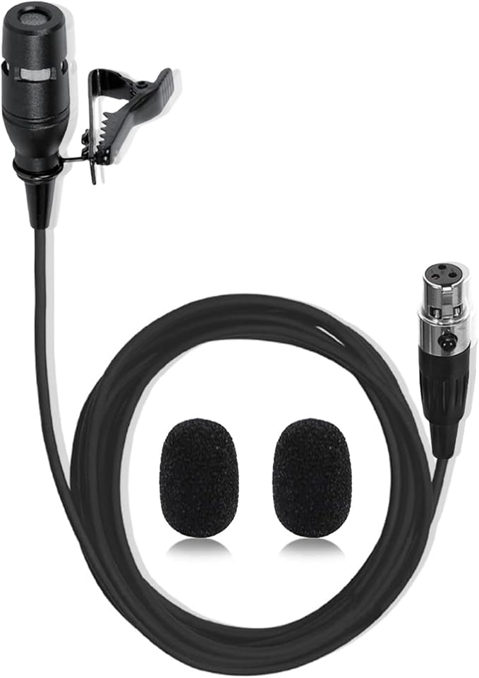 Black Lapel Lavalier Microphone Unidirectional Condenser Super Cardioid Mic Compatible with AKG Wireless Bodypack Transmitter System with Mini XLR 3 Pin TA3F Plug
