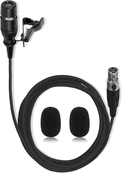 Black Lapel Lavalier Microphone Unidirectional Condenser Super Cardioid Mic Compatible with AKG Wireless Bodypack Transmitter System with Mini XLR 3 Pin TA3F Plug