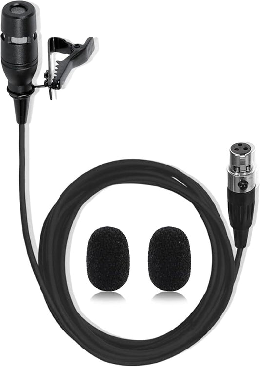Black Lapel Lavalier Microphone Unidirectional Condenser Super Cardioid Mic Compatible with AKG Wireless Bodypack Transmitter System with Mini XLR 3 Pin TA3F Plug