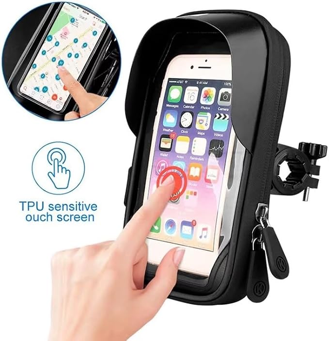 Bike Frame Bag Waterproof Bicycle Phone Holder Pouch Smartphone Mount 360° Rotatable Touchscreen Zipper Handlebar Bag Sun Visor Rain Cover Motorbike Scooter Scooty