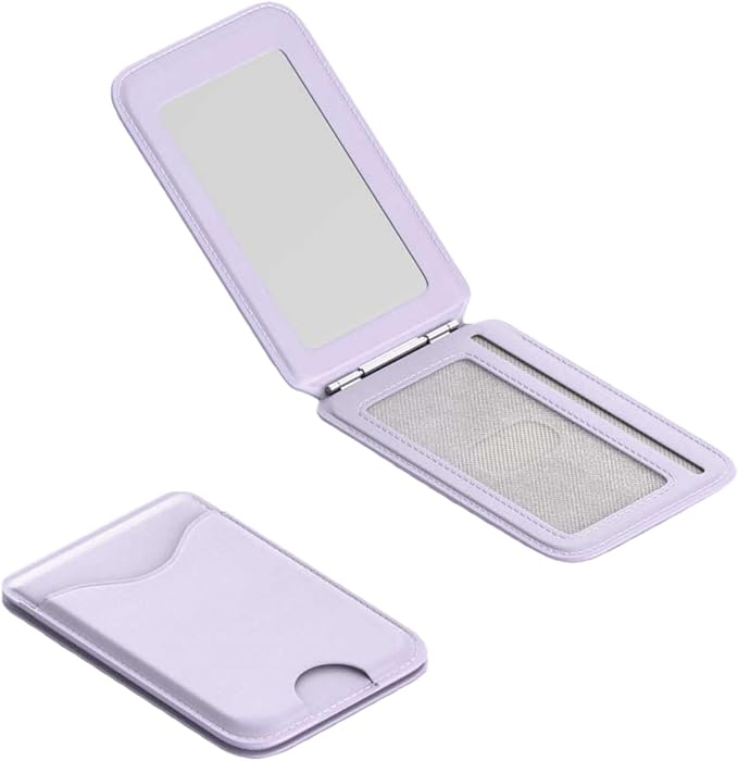 Upgraded for Magsafe Wallet, Strong Magnetic Phone Wallet with Adjustable Stand, Built in Makeup Mirror, 5 Card Holder, Rfid Blocking (Light Purple Fold)