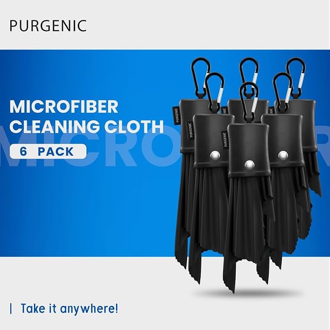 Microfiber Cloth & Glasses Wipes (6 Pack) Lens & Glasses Cleaning Cloth - Eyeglass Cleaner - Camera Lenses & Gadget Delicate Screens - Black